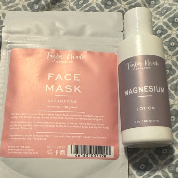TaylorMade Other - Taylor Made Organics Face Mask and Magnesium Lotion Set